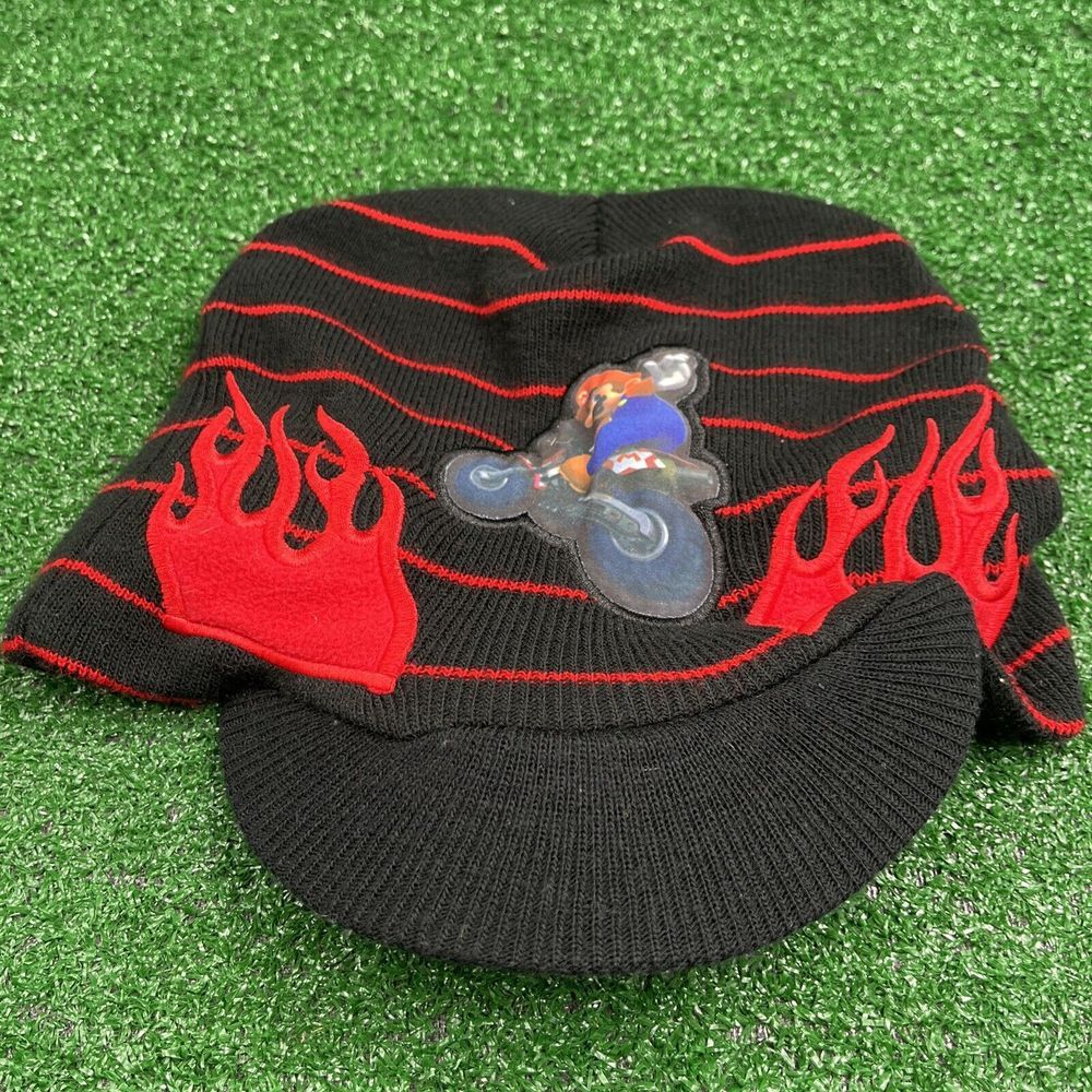 Mario Kart Wii Official Nintendo Beanie Cap Black with Bill One Size Fits‎ Most